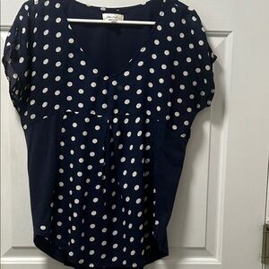 Porridge by Anthropologie Elva Pleated Navy Polka Dot Top Size Small